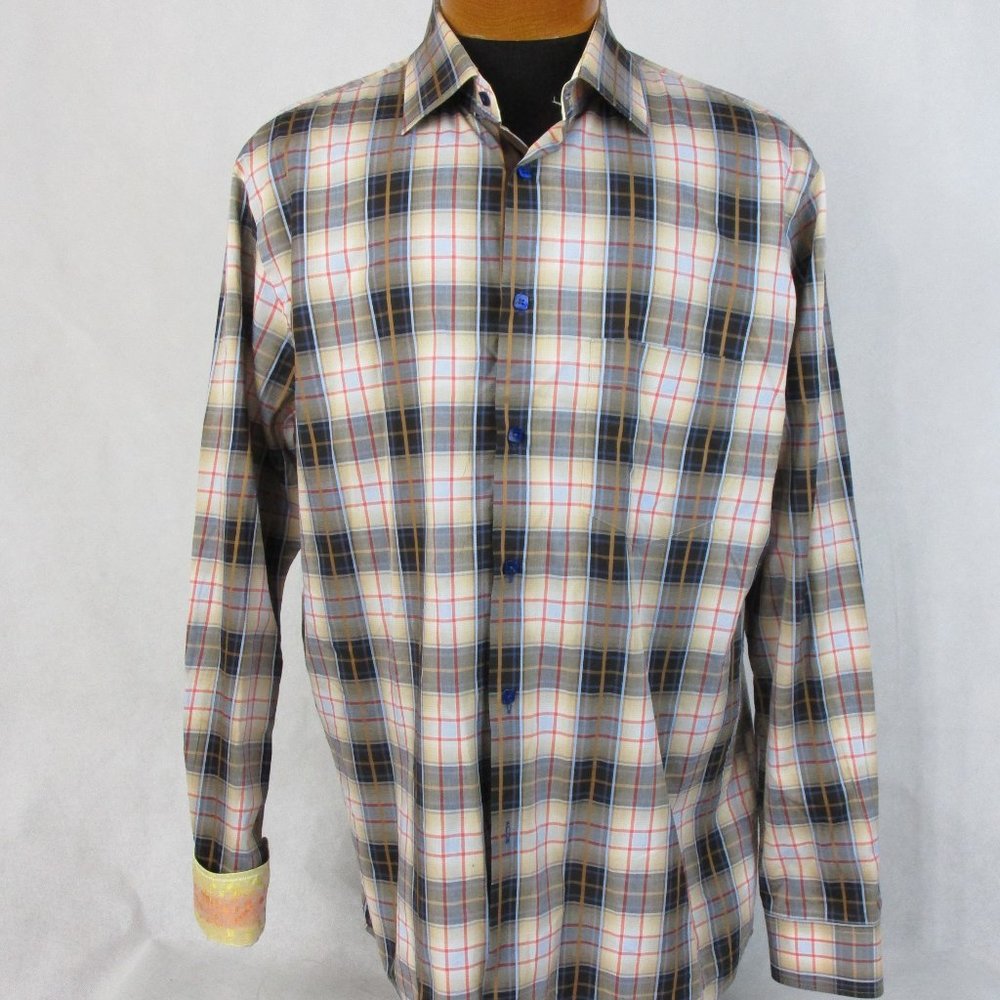 Serica Blue Beige Check L/S Shirt Made in Italy